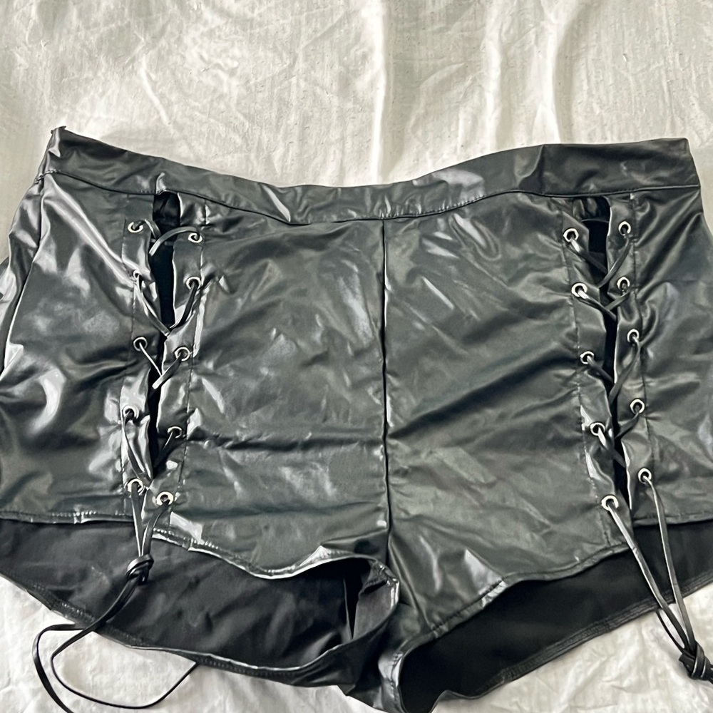 Leather mini shorts